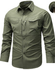 Men’s Workwear Utility Shirt – Durable Polyester Long Sleeve Construction & Mechanic Job Shirt with Four Flap Pockets