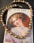 Women's Floral Pearl Brass Necklace - Light Luxury Botanical Jewelry