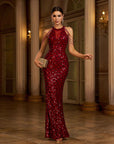 🍷 Elegant Sleeveless Sequin Fishtail Banquet Dress – Glamour in Motion