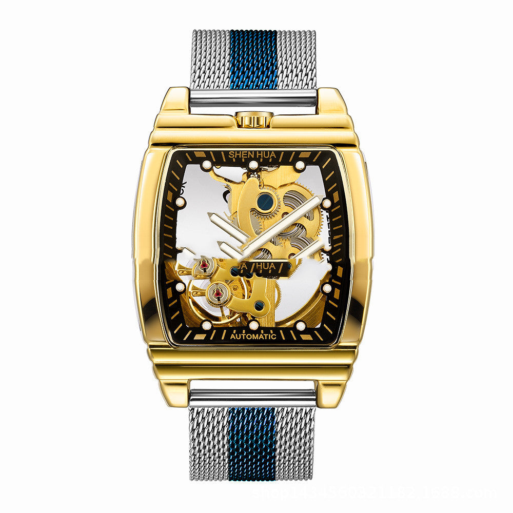 Men's Automatic Mechanical Watch – Barrel-Shaped Luminous Waterproof Chronograph
