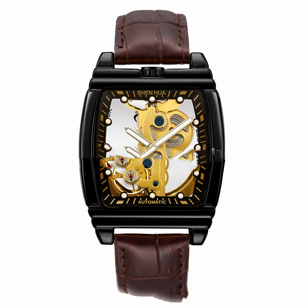 Men's Automatic Mechanical Watch – Barrel-Shaped Luminous Waterproof Chronograph