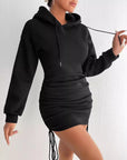 Women’s Side Drawstring Pleated Hooded Sweater Dress