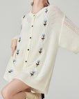 🌸 Women’s White Floral Embroidered Cardigan – Light Elegance with a Feminine Touch