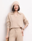 👚 Women’s Cashmere Polo Neck Sweater – Short & Loosely Fitted (Free Size, 50cm Length)