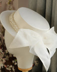 👒 French Elegant Pearl Flat-Top Hat – Timeless Chic for Women