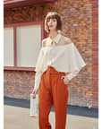 Women’s Halterneck Off-Shoulder Top - Ruffled Summer Blouse (Apricot, Polyester, Simple & Stylish)
