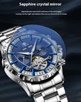 Men’s Full-Automatic Steel Belt Mechanical Watch – Business Elegance with Star-Sea Blue Dial
