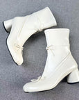Women's Ballet-Inspired White Booties - Chunky Heel Side-Zip Ankle Boots (Sizes 35-39)