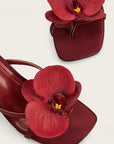 Women’s Wine Red Meiko Flower Square-Toe High Heel Sandals