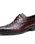 Men’s Formal Crocodile Pattern Leather Shoes – First-Layer Cowhide Pointed Toe Lace-Up Business Wedding Dress Shoes