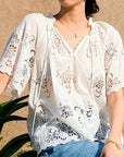 🌸 French Riviera Elegance: Women's Embroidered Cotton Lace Blouse