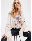 Women's Bohemian V-Neck Lace-Up Blouse – Hand-Embroidered Cotton Top – Retro Artistic Vibes