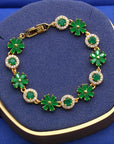 🌑 Women’s Romantic Flower Zircon Bracelet – Elegant Sparkle in Green