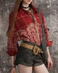Women's Washed Cotton Lapel Shirt – Brick Red Long Sleeve Top