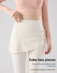 Women Drawstring Fake Two-Piece Culottes – High Stretch Slim Fit Shark Skin Yoga Skirt Pants with Adjustable Waist