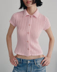 Women's Knit Set – Flip Collar Cardigan + Ice Silk Tee