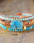 Turquoise Stretch Bracelet – Hand-Knotted Bohemian Style – Unisex Healing Stone Jewelry