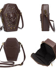 Women’s Gothic Coffin Shape Crossbody Bag – PU Leather Shoulder Purse with Chain Detail & Adjustable Strap