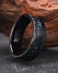 Bague en acier tungstène noir – Bague minimaliste incrustée Aobao pour homme (tailles US 7-13) – Bijou de mariage/quotidien électroplaqué durable