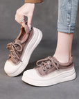 Women’s Full-Grain Leather Lace-Up Shoes – Classic Round-Toe (Yellow/Cameo Brown, Sizes 35-40)