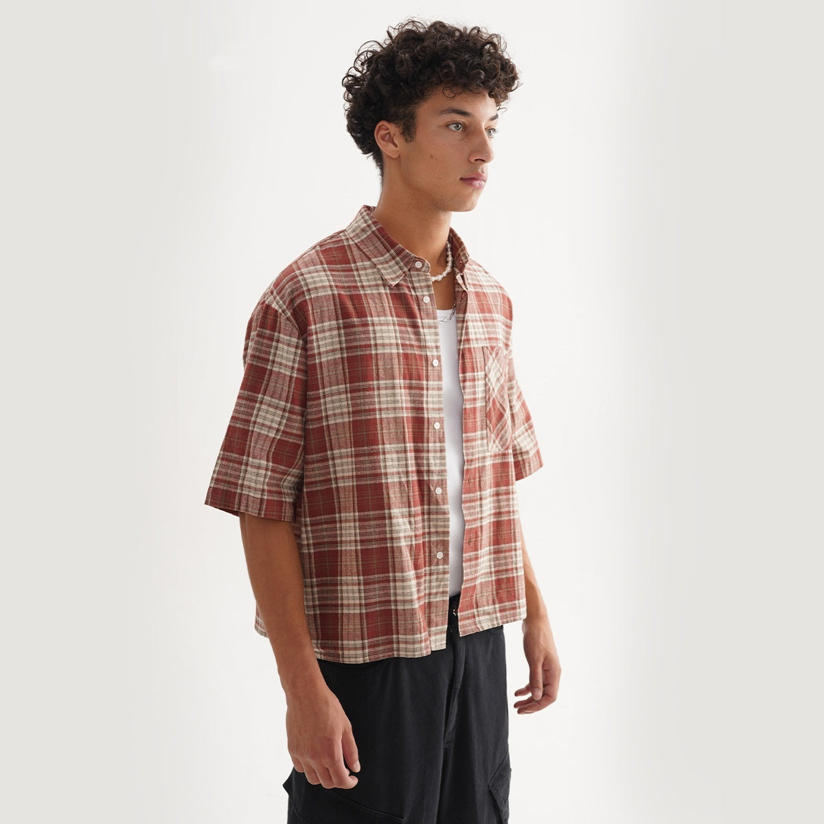 Loose Short Plaid Fashion Short Sleeve Shirt