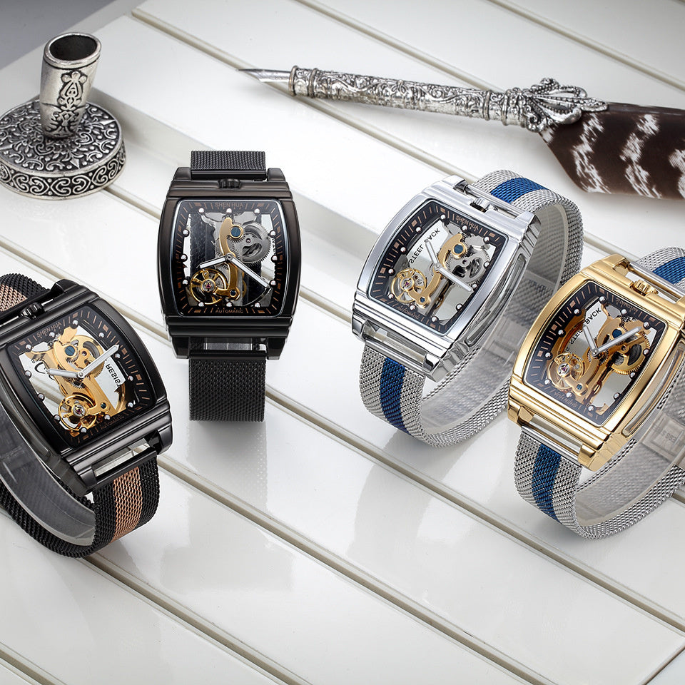 Men's Automatic Mechanical Watch – Barrel-Shaped Luminous Waterproof Chronograph