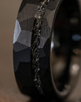 Men’s 8mm Black Tungsten Steel Ring – Hammer Pattern with Crushed Meteorite Inlay