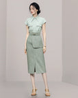 🍃 Emerald Envy: Women's Tailored Plaid Pencil Skirt Suit