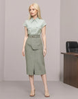 🍃 Emerald Envy: Women's Tailored Plaid Pencil Skirt Suit