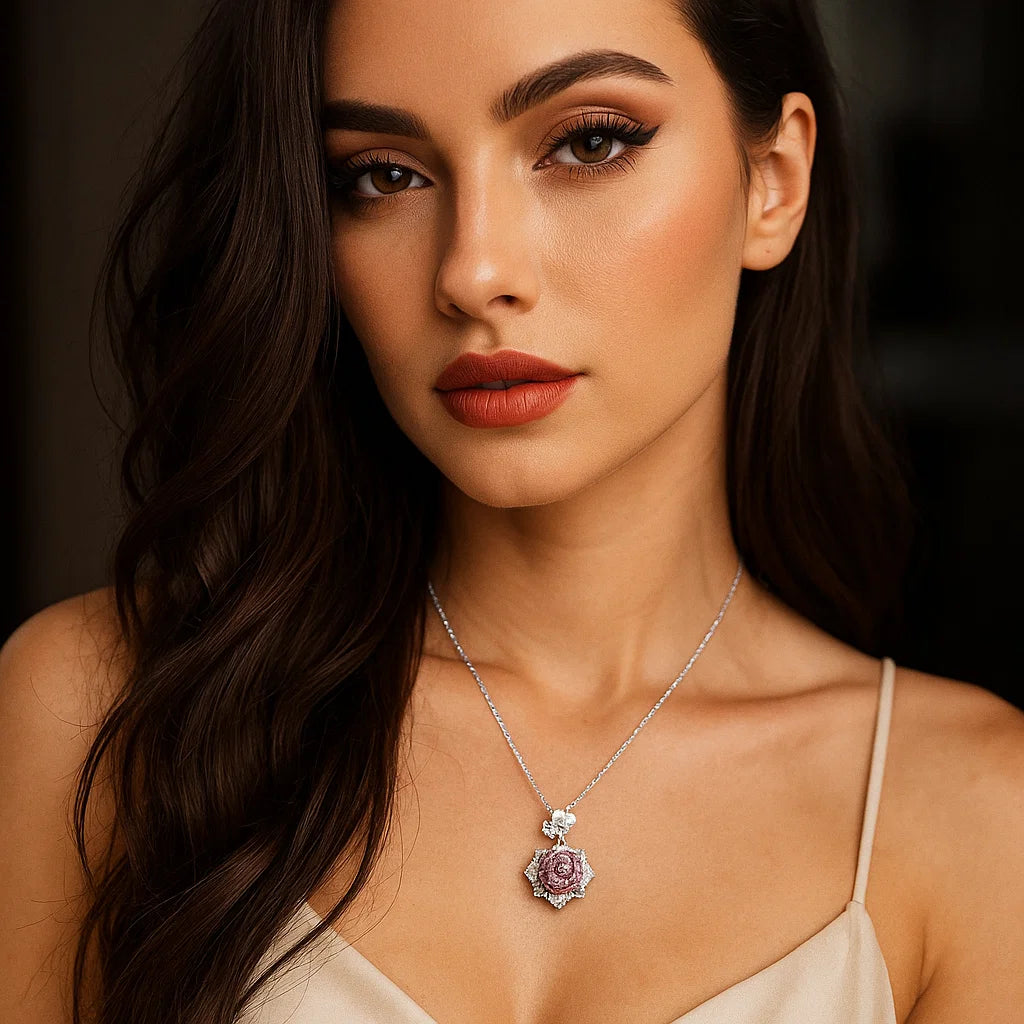 🌹 S925 Silver Rose Petal Necklace for Women – Elegant & Dreamy