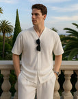 Men's Ice Silk V-Neck Shirt and Trouser - Korean Style Cardigan