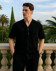 Men's Ice Silk V-Neck Shirt and Trouser - Korean Style Cardigan