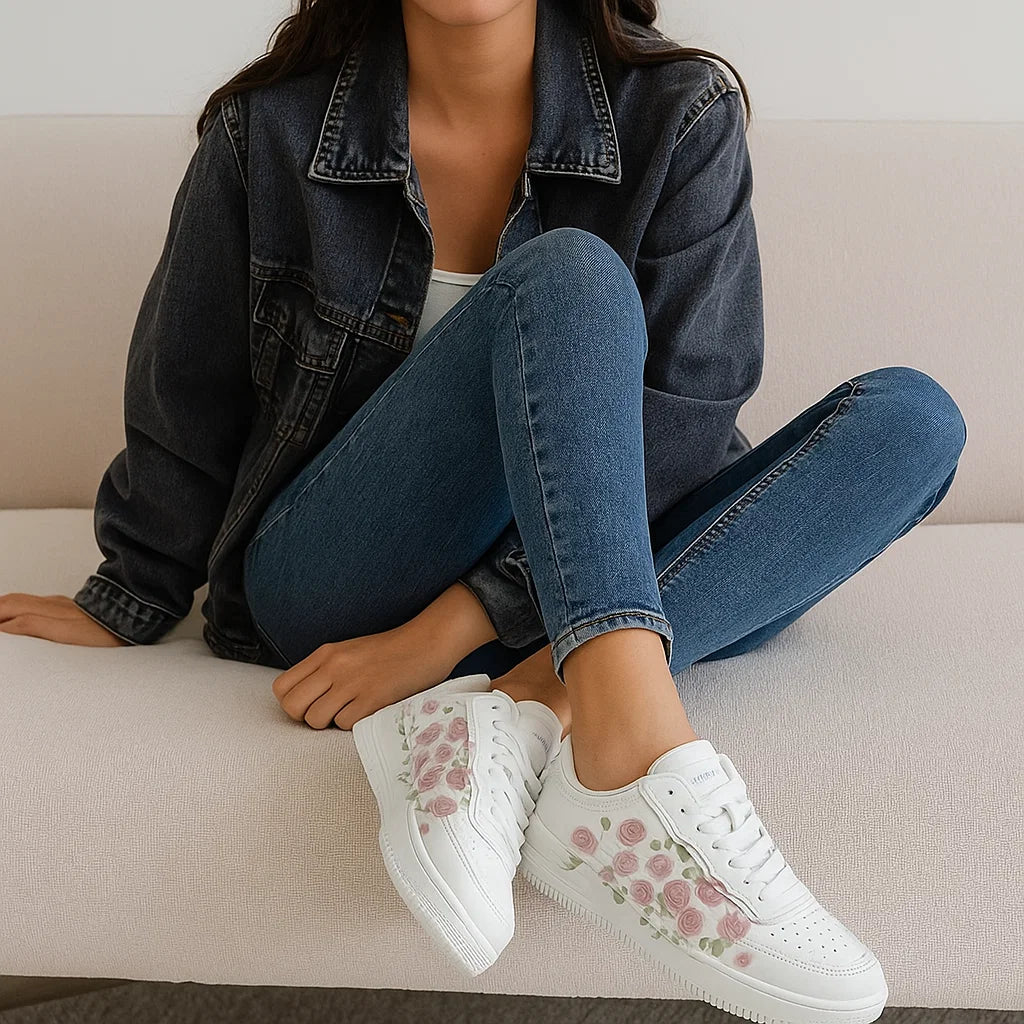 Baskets blanches en toile pour fille – Chaussures mi-hautes Sweet French Rose (lacets roses/blancs, pointure 35-40) – Chaussures décontractées à enfiler pour l'automne