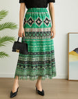 Women’s Summer Pleated Long Skirt - Hand-Painted Print Polyester Maxi Skirt