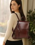 👜 Premium Leather Backpack for Women – Genuine Double-Layer Cowhide |