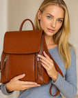 👜 Premium Leather Backpack for Women – Genuine Double-Layer Cowhide |