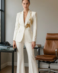 Women’s Beaded Slim Suit & Flared Pants Two-Piece Set – European Street Glam