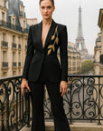 Women’s Beaded Slim Suit & Flared Pants Two-Piece Set – European Street Glam