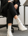 Women's Ballet-Inspired White Booties - Chunky Heel Side-Zip Ankle Boots (Sizes 35-39)