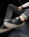Men's British Style Leather Shoes - Round Toe Lace-Up Casual Loafers (Black/Khaki)