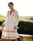 Women’s V-Neck Embroidered Loose Dress – Cotton British Style Mid-Length Skirt