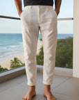Men’s Pure Linen Loose Casual Cropped Pants – Lightweight Summer Comfort