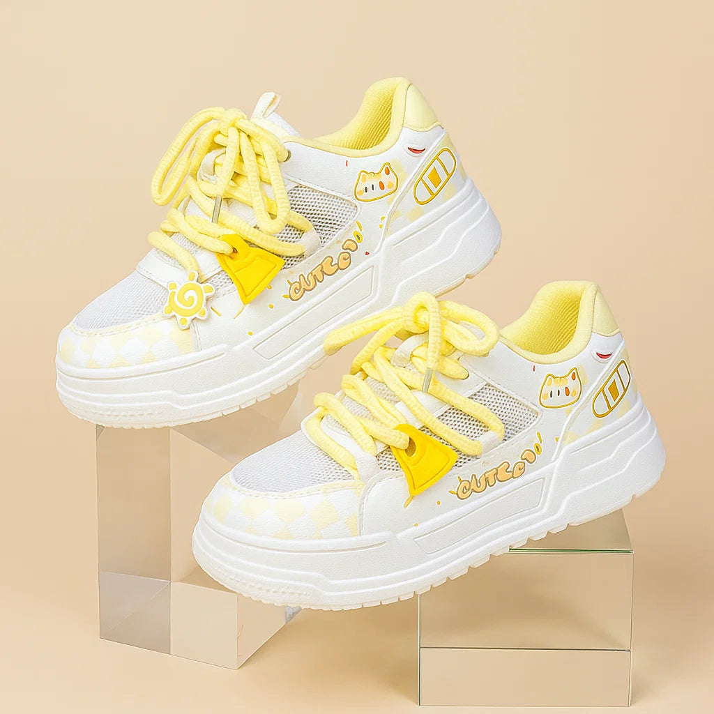 Women’s Breathable Mesh Casual Shoes – Cute Korean Style Dopamine Sneakers