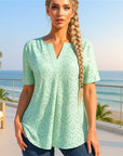 Women’s Embroidered Hollow-Out V-Neck T-Shirt – Short Sleeve Cotton Top
