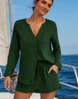 🌙 Women’s Double-Layer Cotton Gauze Pajama Set – Long Sleeve & Shorts