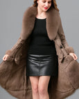 🖤 Women’s Thickened Real Fur Coat – V-Neck Long Sleeve Elegance