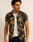 Men’s Stretch Slim Fit Printed Short Sleeve Shirt – Casual Floral Style