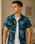 Men’s Stretch Slim Fit Printed Short Sleeve Shirt – Casual Floral Style