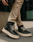 Baskets compensées style britannique pour homme – Chaussures de skate rétro High Street (jaune/noir, pointures 38-44) – Chaussures décontractées en microfibre rehaussantes