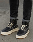 Baskets compensées style britannique pour homme – Chaussures de skate rétro High Street (jaune/noir, pointures 38-44) – Chaussures décontractées en microfibre rehaussantes